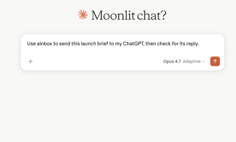 Claude chat box with a prompt asking aInbox to send a launch brief to ChatGPT